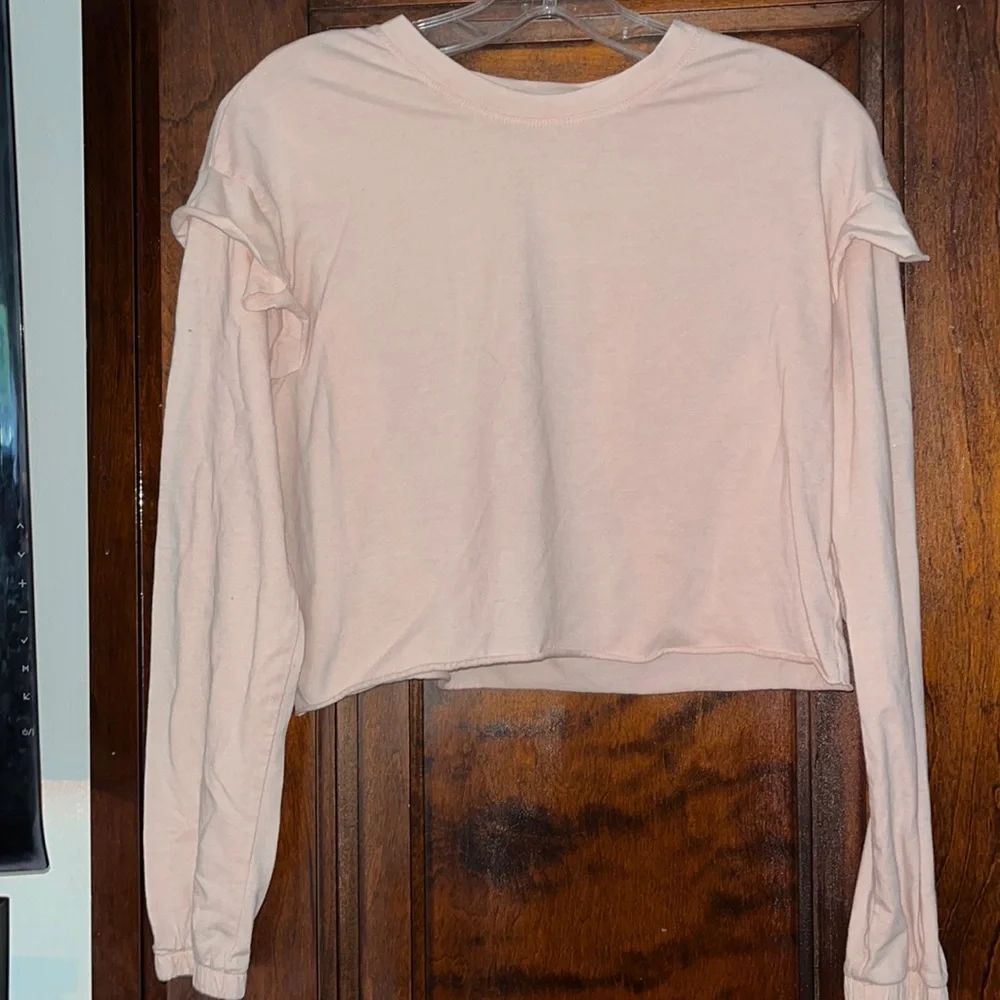 Pink long sleeve ruffle crop top, Medium - Picture 1 of 3